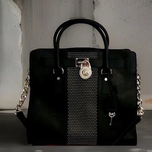 Michael Kors Hamilton Microstud Leather Satchel Handbag Ret $450 Edgy Citycore